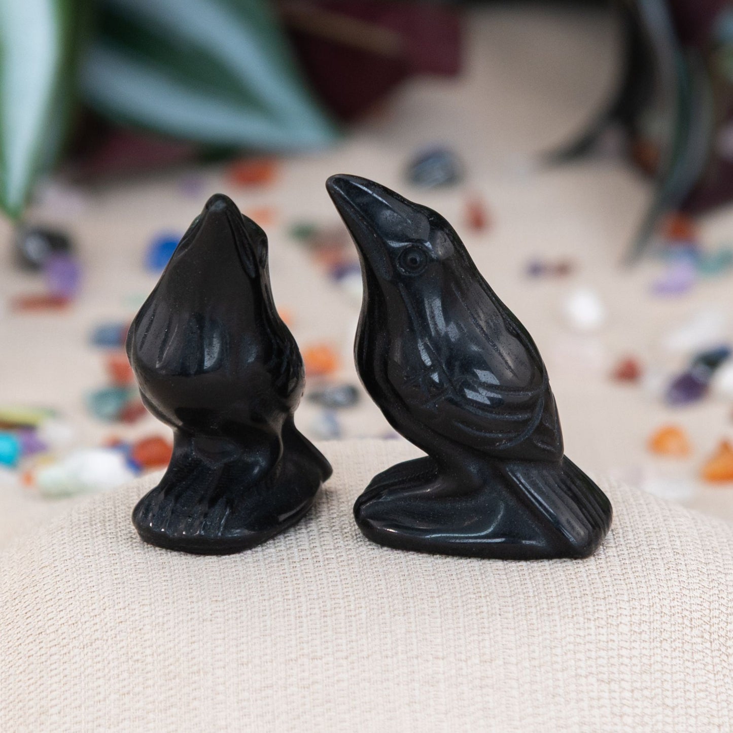Obsidian Crow Hand Carved