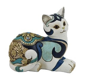 Reclining Cat In White And Blue