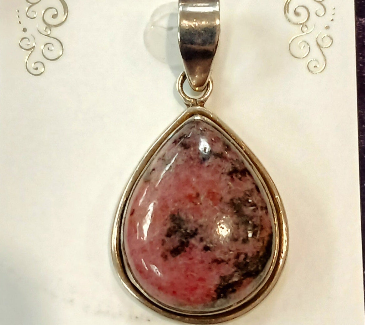Sterling Silver Rhodonite Pendant Large