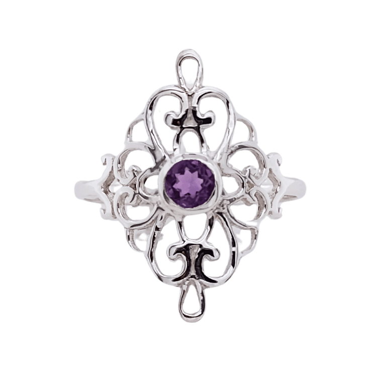 Amethyst Filigree Sterling Silver Ring