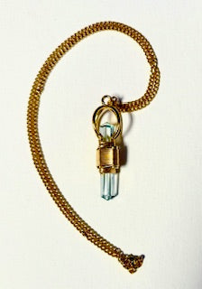Aqua Siberian Quartz Pendant w/Gold Sky Vajra