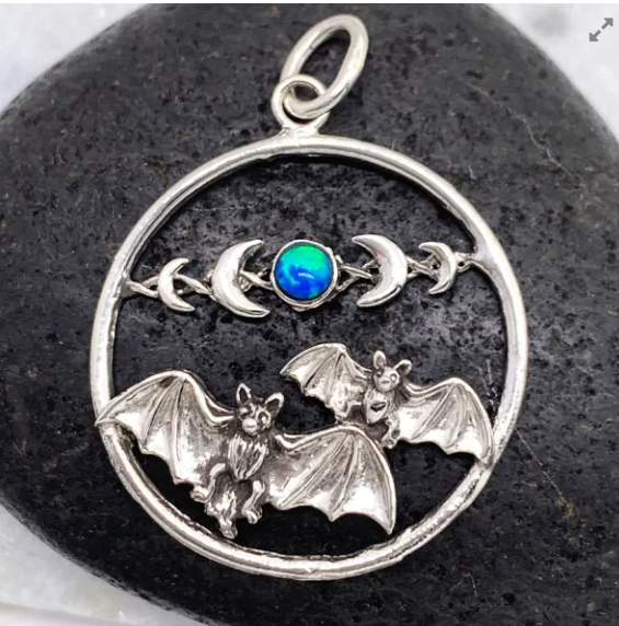 Bat Moon phase Hoop Mini Pendant Blue Opal