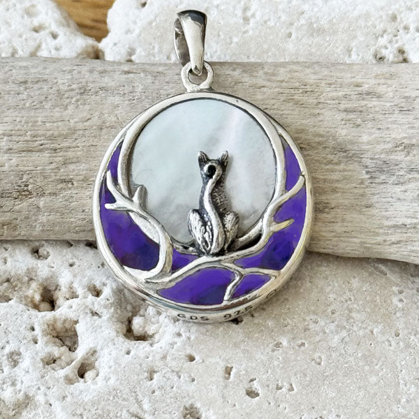 Mini Cat Full Moon Sterling Silver Pendant