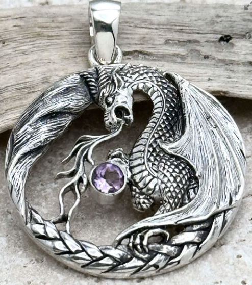 Dragon Medallion Amethyst Pendant