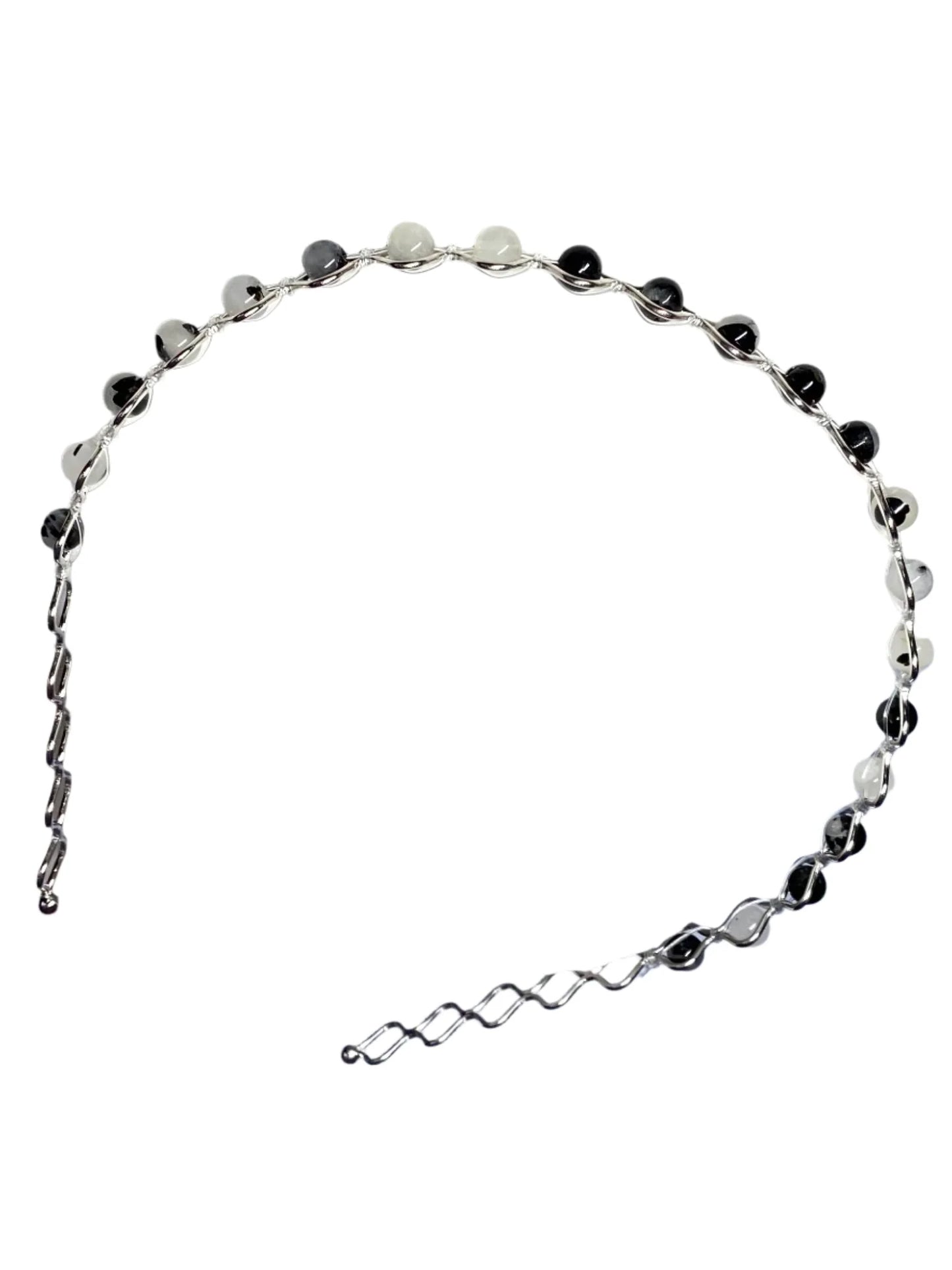 Black Tourmaline With Quartz Beaded Hair Band