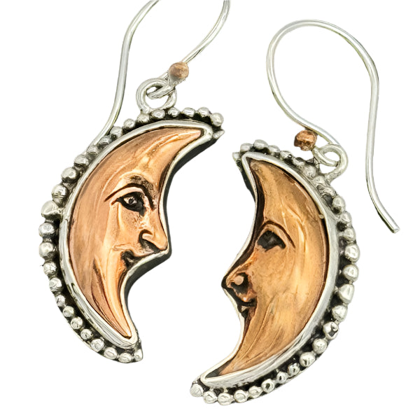 Bronze Moon face Sterling Silver Earrings