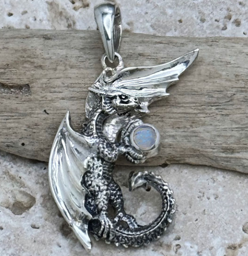 Dragon Guarding Stone Small Mini Pendant