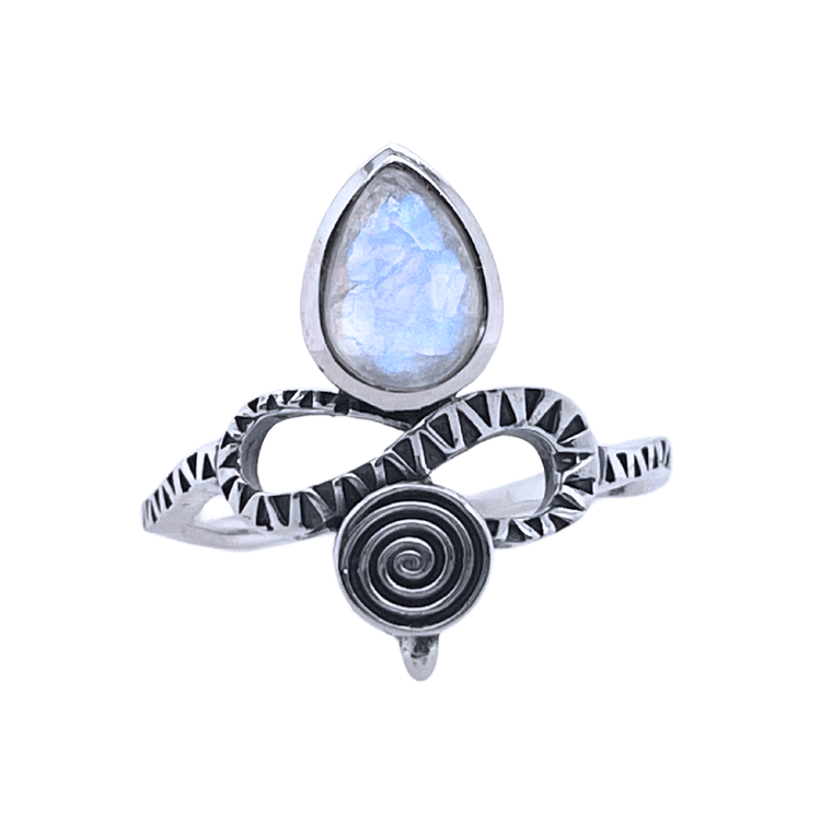 Moonstone Sacred Snake Sterling Silver Ring