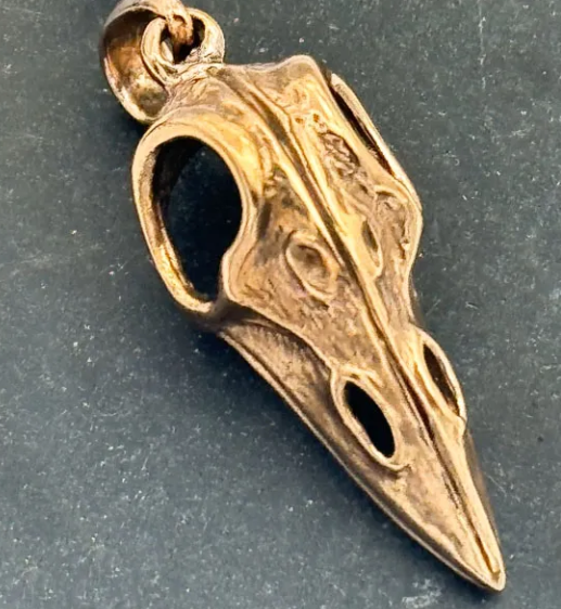 Bronze Raven Skull Pendant