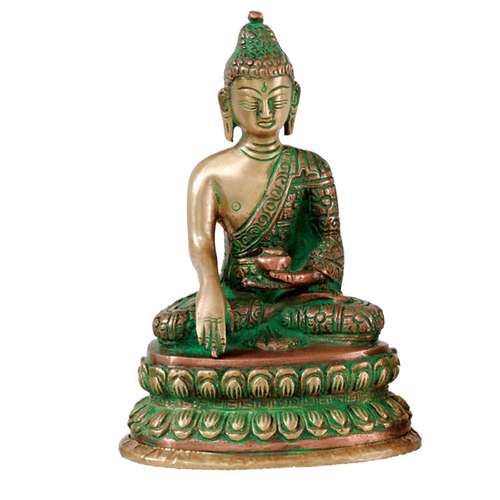 Buddha Statue in Brass with Green Accents – A Symbol of Peace and Wisdom