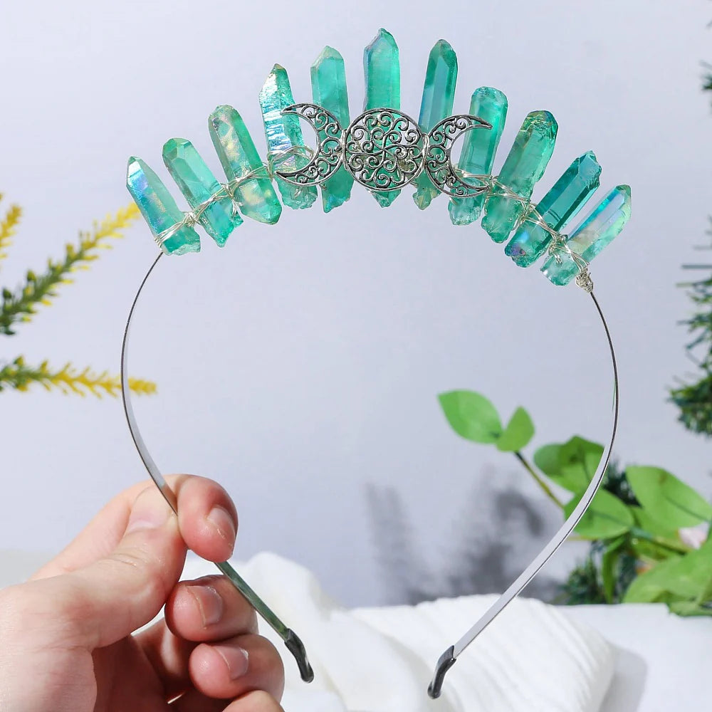 Green Aura Triple Moon Metal Crown
