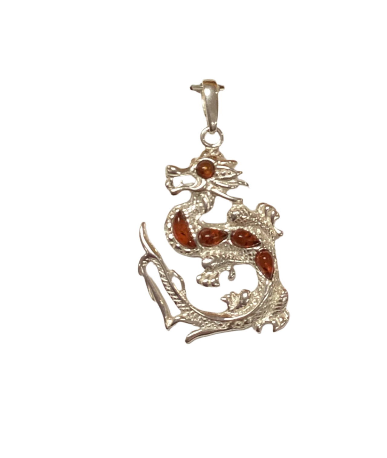 Amber Dragon Sterling Silver Pendant