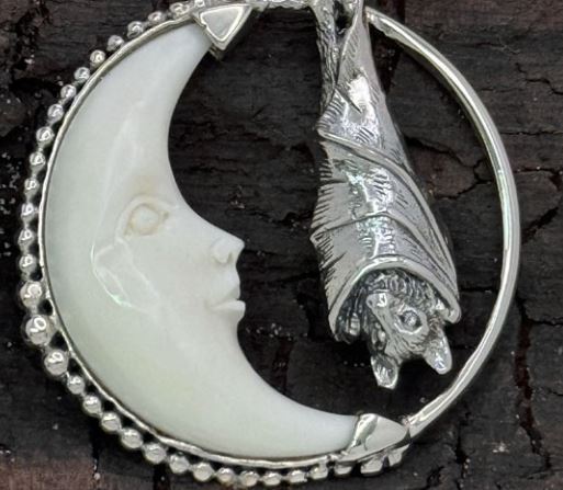 Bat Hanging in the Moon Pendant