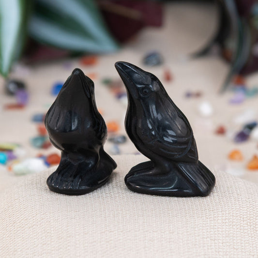 Obsidian Crow Hand Carved