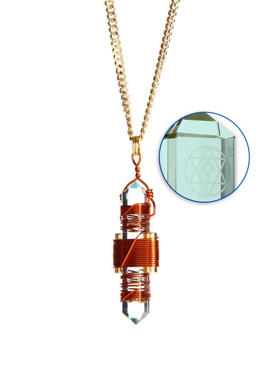 Buddha Maitreya the Christ 1.75" Etheric Weaver to Wear in Copper - Aqua Siberian Quartz