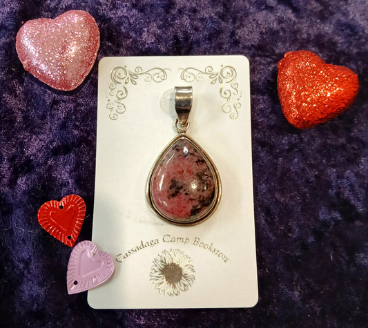 Sterling Silver Rhodonite Pendant Large