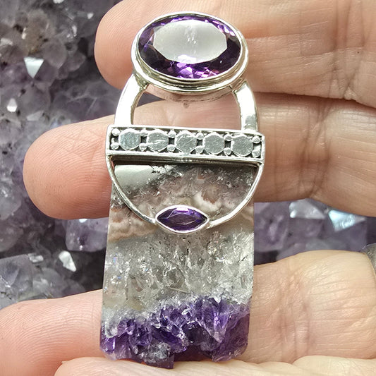 Amethyst Raw Sterling Silver Pendant or Pin