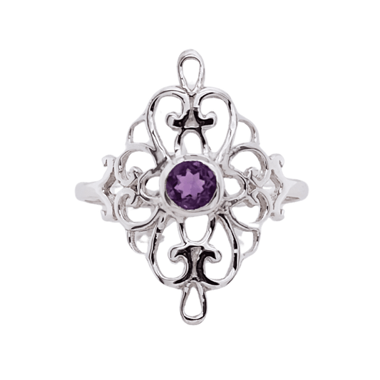 Amethyst Filigree Sterling Silver Ring