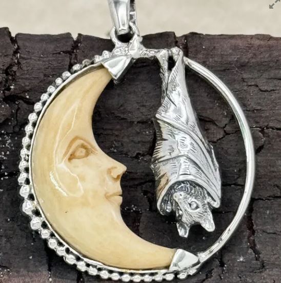 Bat Hanging in the Moon Pendant