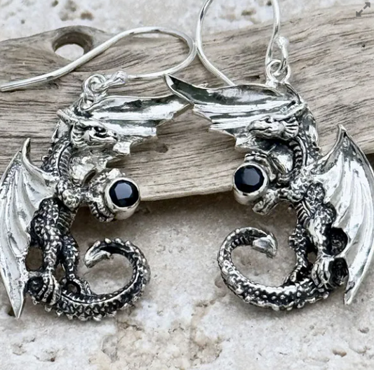 Dragon Holding Stone Earrings