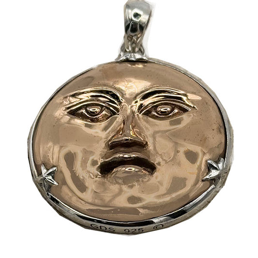 Bronze Moon Face Sterling Silver Pendant