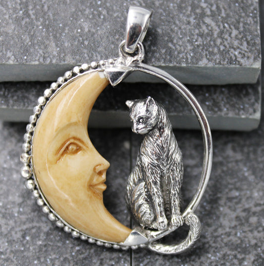 Cat Sterling Silver sitting in the Moon