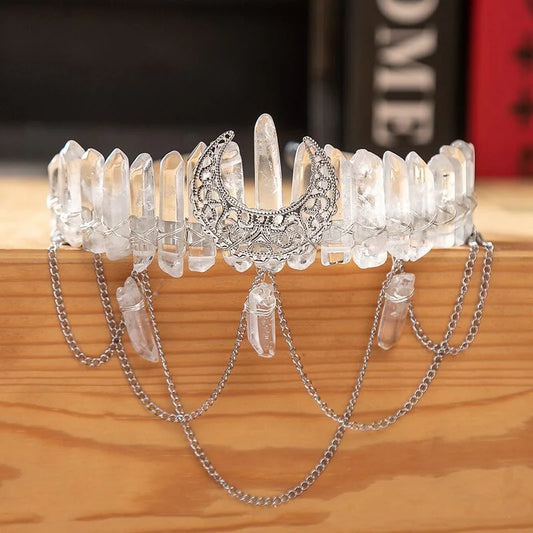 Crystal Crown with Moon – Clear Quartz