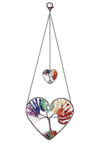 Double Heart Tree of Life W/ 7 Chakra Stones