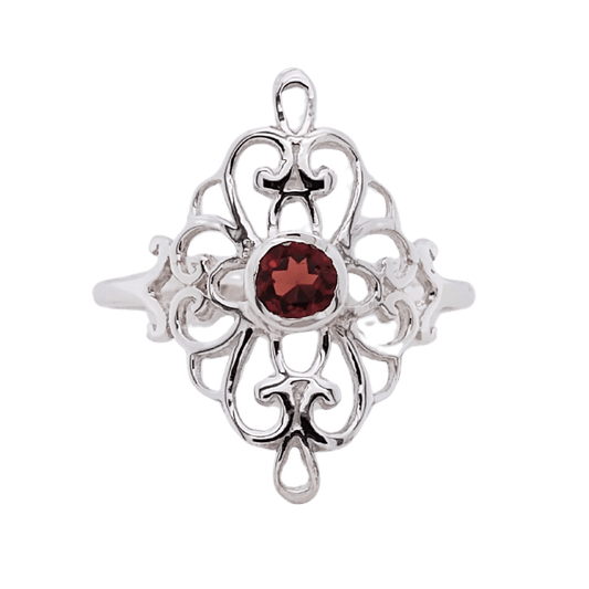 Garnet Filigree  Sterling Silver Ring