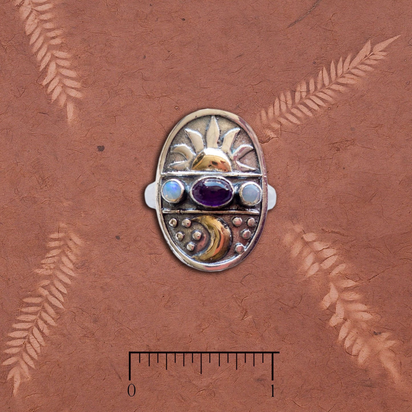 Sun and moon ring with amethyst and opal