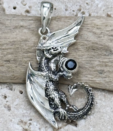 Dragon Holding Stone Mini Pendant