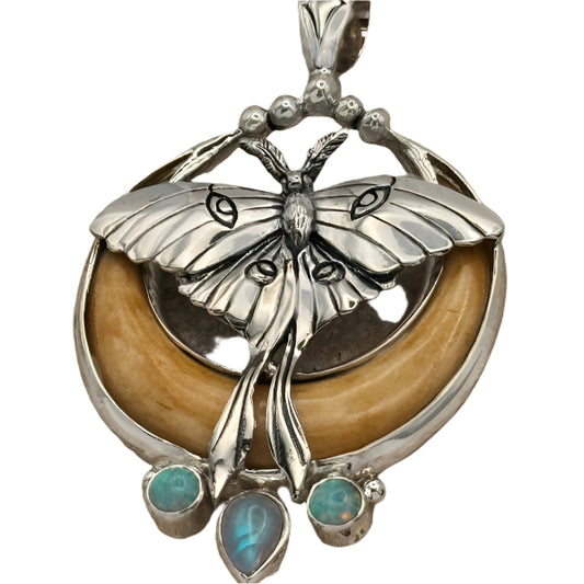 Lunar Moth  Moon Sterling Silver  Pendant assorted stones