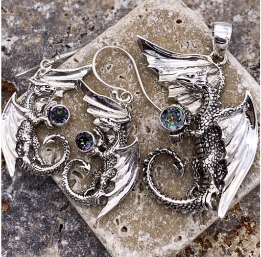 Dragon Earrings Holding Stone