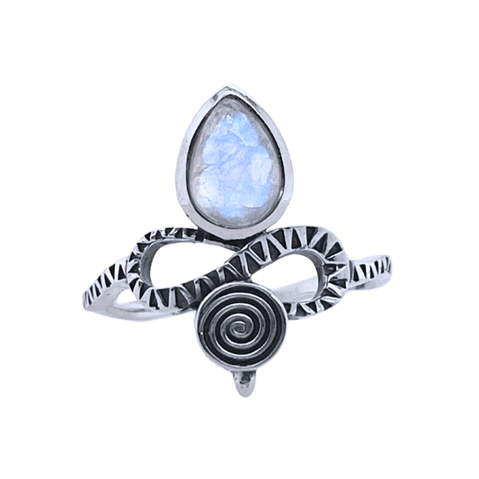 Moonstone Sacred Snake Sterling Silver Ring