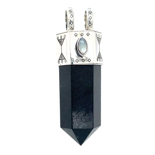 Free Spirit Unisex Black Tourmaline Moonstone Pendant