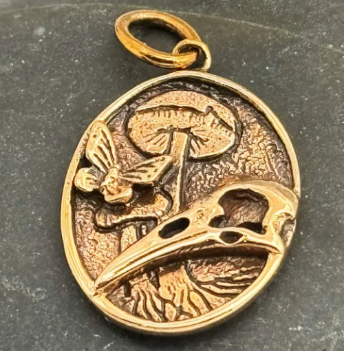 Bronze Raven Skull Butterfly Mori Pendant