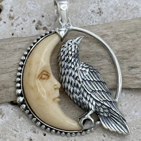 Raven & Man in the Moon Pendant – Wisdom, Mystery & Lunar Magic