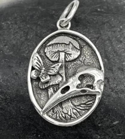 Raven Skull Butterfly Mori Pendant