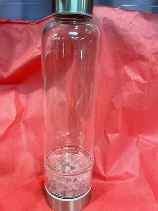 Rose Quartz Crystal Elixir Glass Bottle with cover