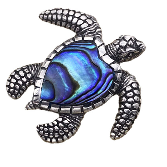 Paua Shell Sea Turtle Sterling Silver Pendant