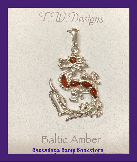 Amber Dragon Sterling Silver Pendant TW52