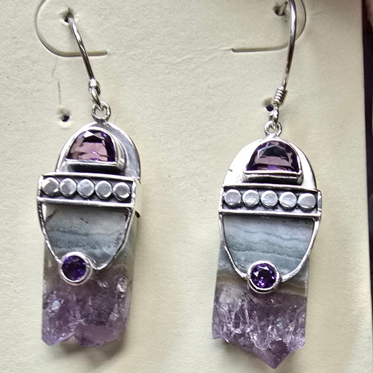 Amethyst Raw Sterling Silver Earrings