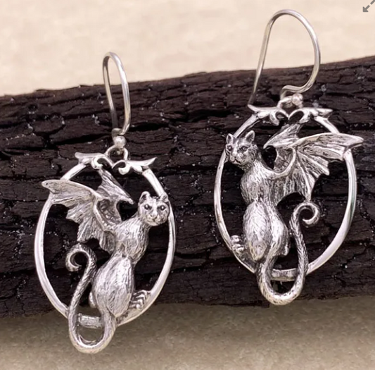 Batty Cat Oval Earrings