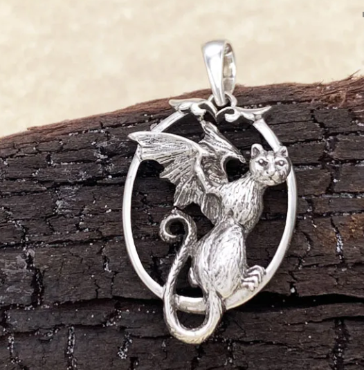 Oval Batty Cat Mini Pendant