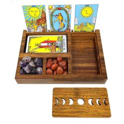 Wood Tarot Box Moon Card Holder