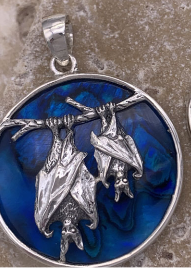 Bats Pendant with Abalone Shell or Lava
