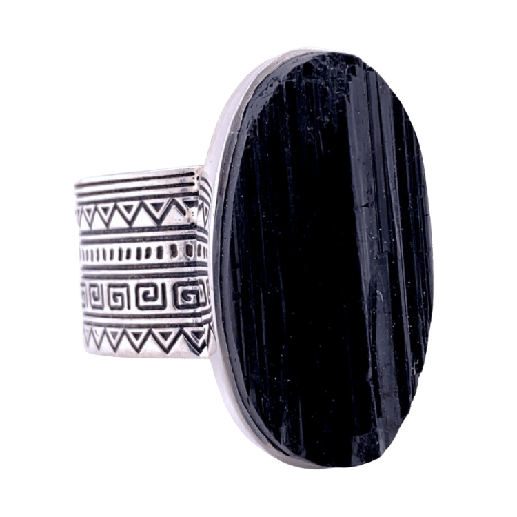 Black Tourmaline Sun Tribe Ring